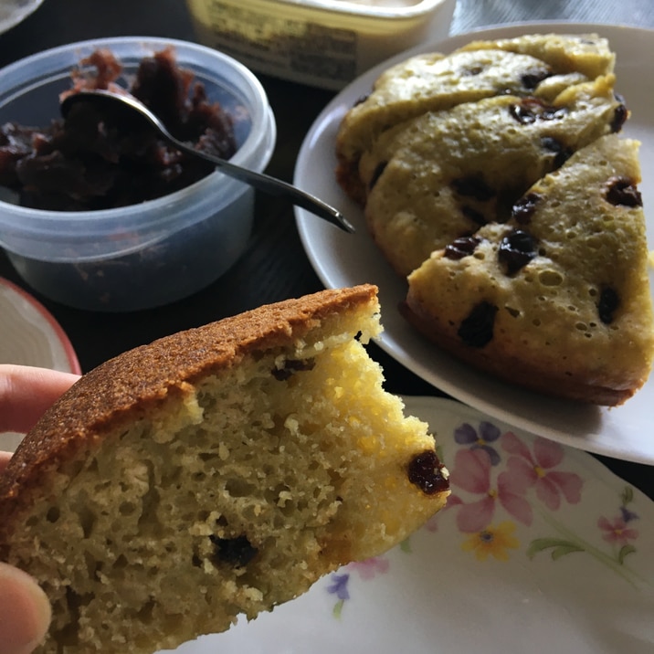 炊飯器抹茶ケーキ(蒸しパン)　朝食に